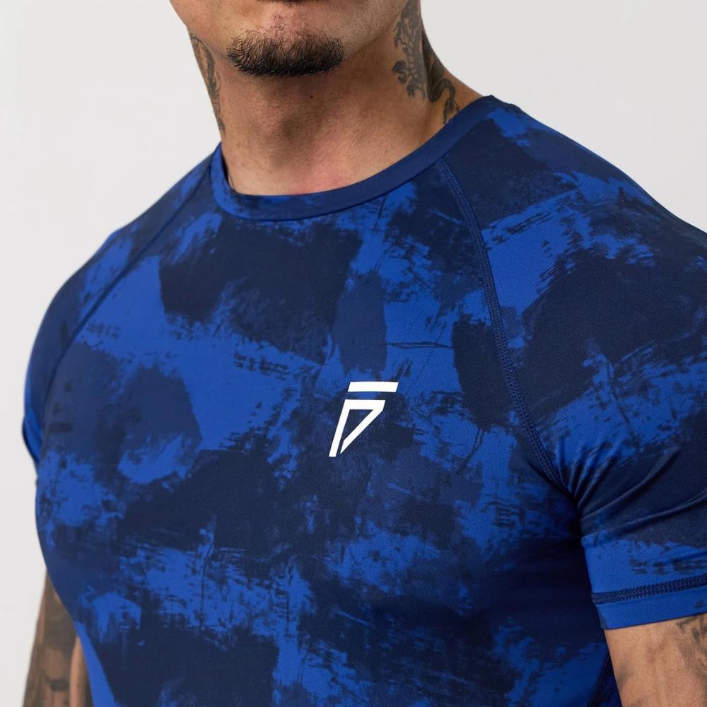 Gym King Fight Division Short Sleeve Rash Guard - Blue Abstract Print-Gym King