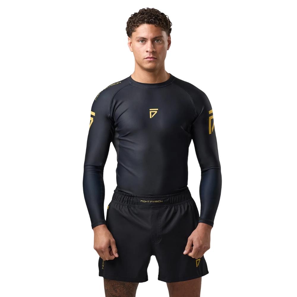 Gym King Sovereign Long Sleeve Rash Guard - Black/Gold-Fight Equipment UK