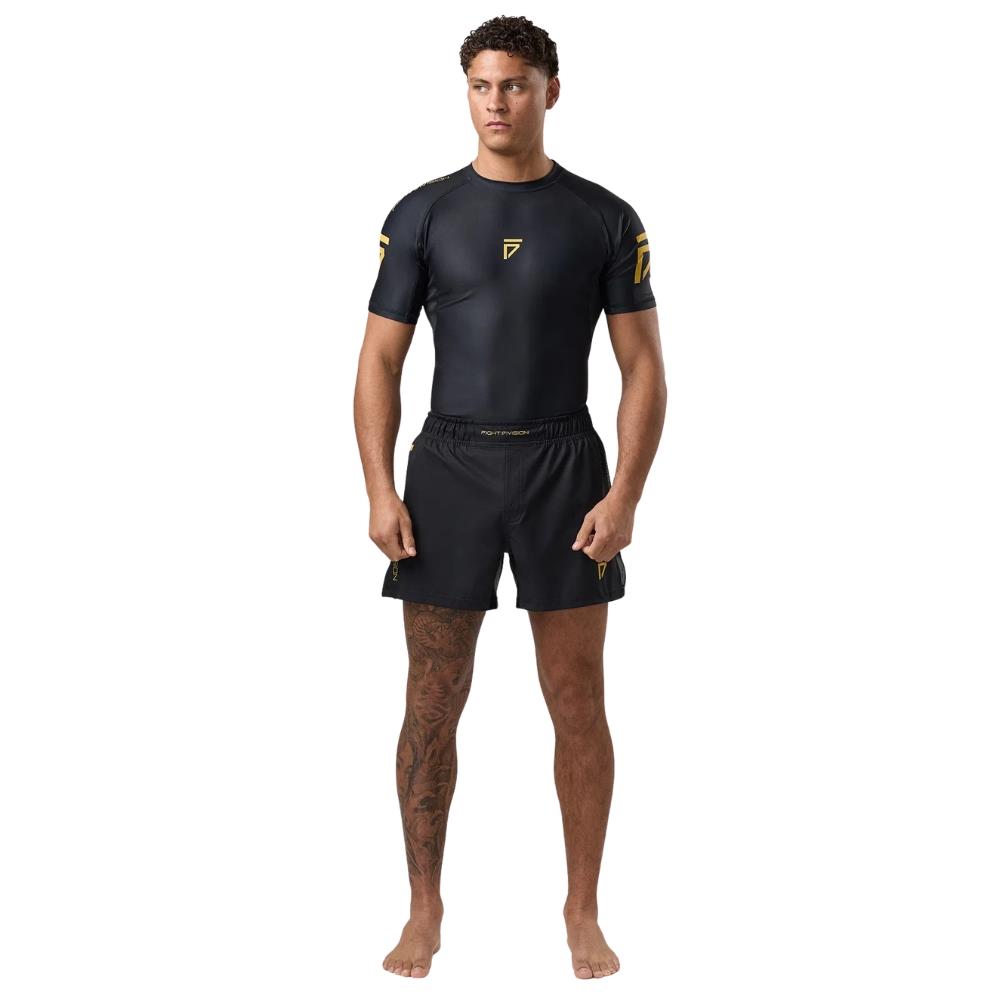 Gym King Sovereign Short Sleeve Rash Guard - Black/Gold-Fight Equipment UK
