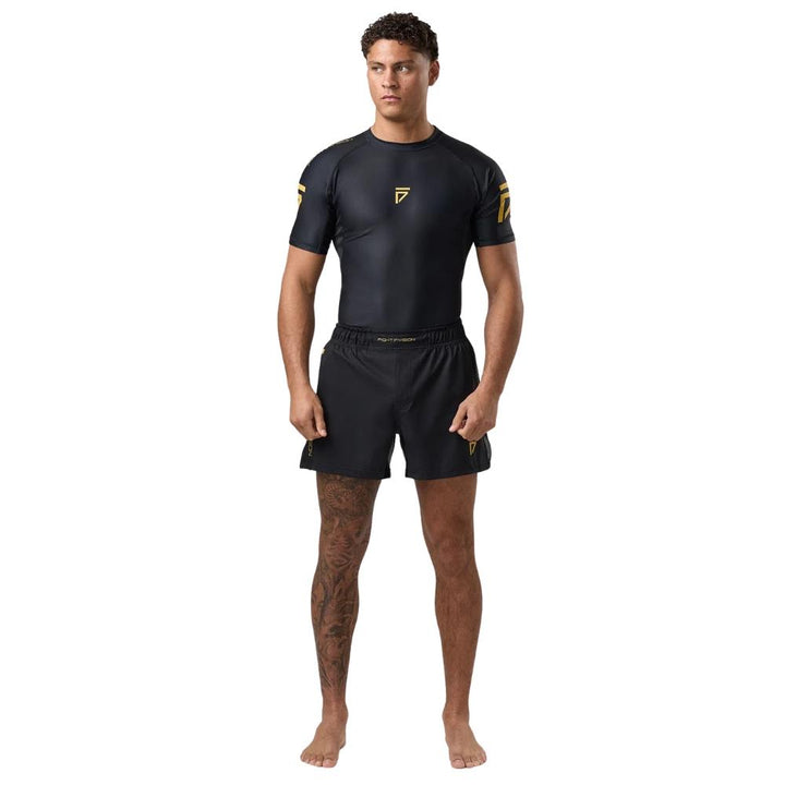 Gym King Sovereign Short Sleeve Rash Guard - Black/Gold-Fight Equipment UK