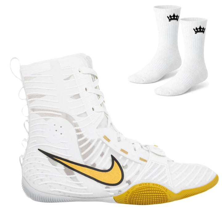Nike Hyper KO 3 Boxing Boots - White/Gold - Free Socks-Nike