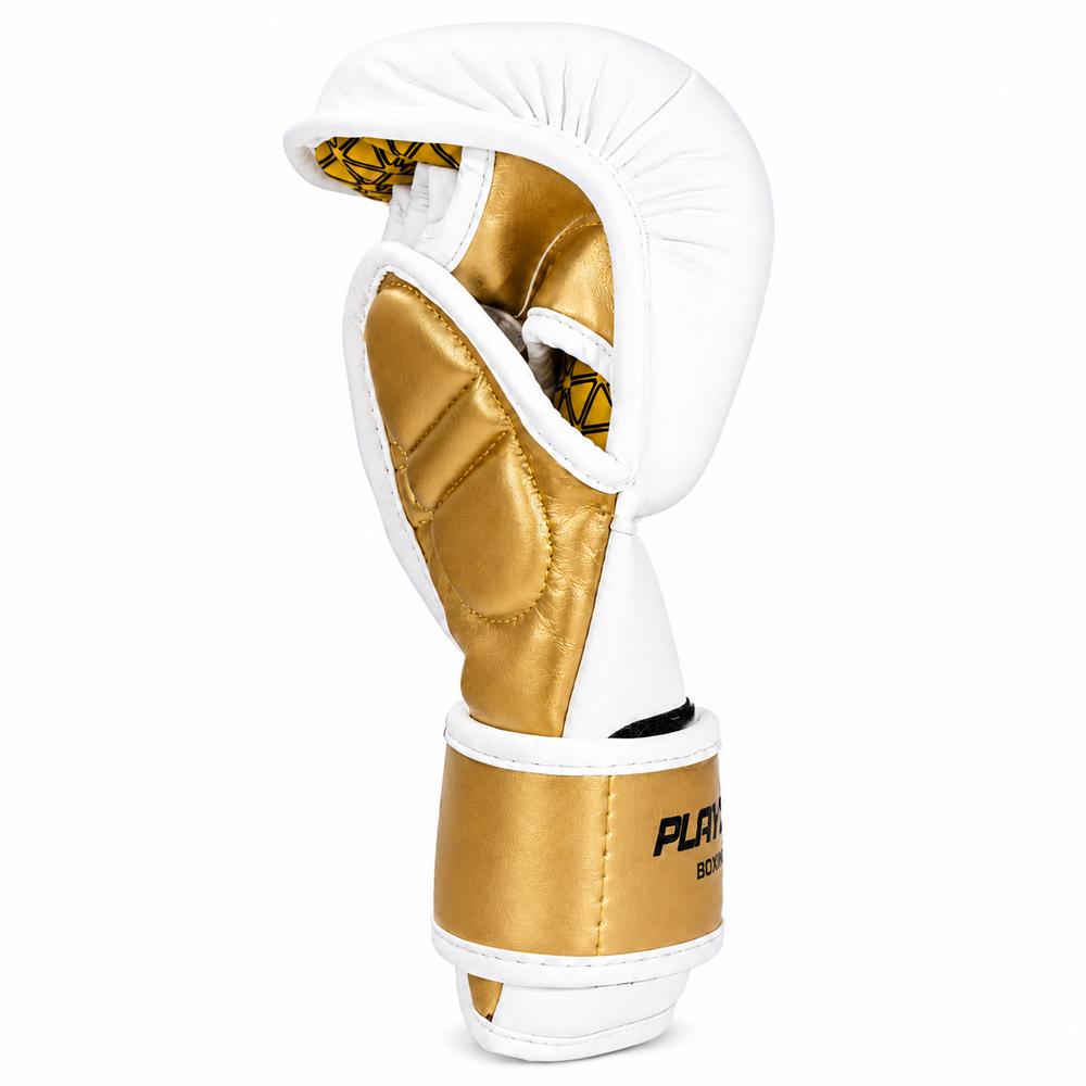 Playerz Power MMA Sparring Gloves - White/Gold-Playerz Boxing