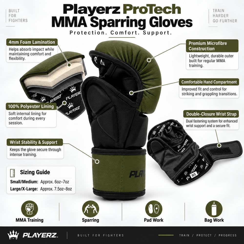 Playerz ProTech MMA Gloves - Black/White-Playerz Boxing