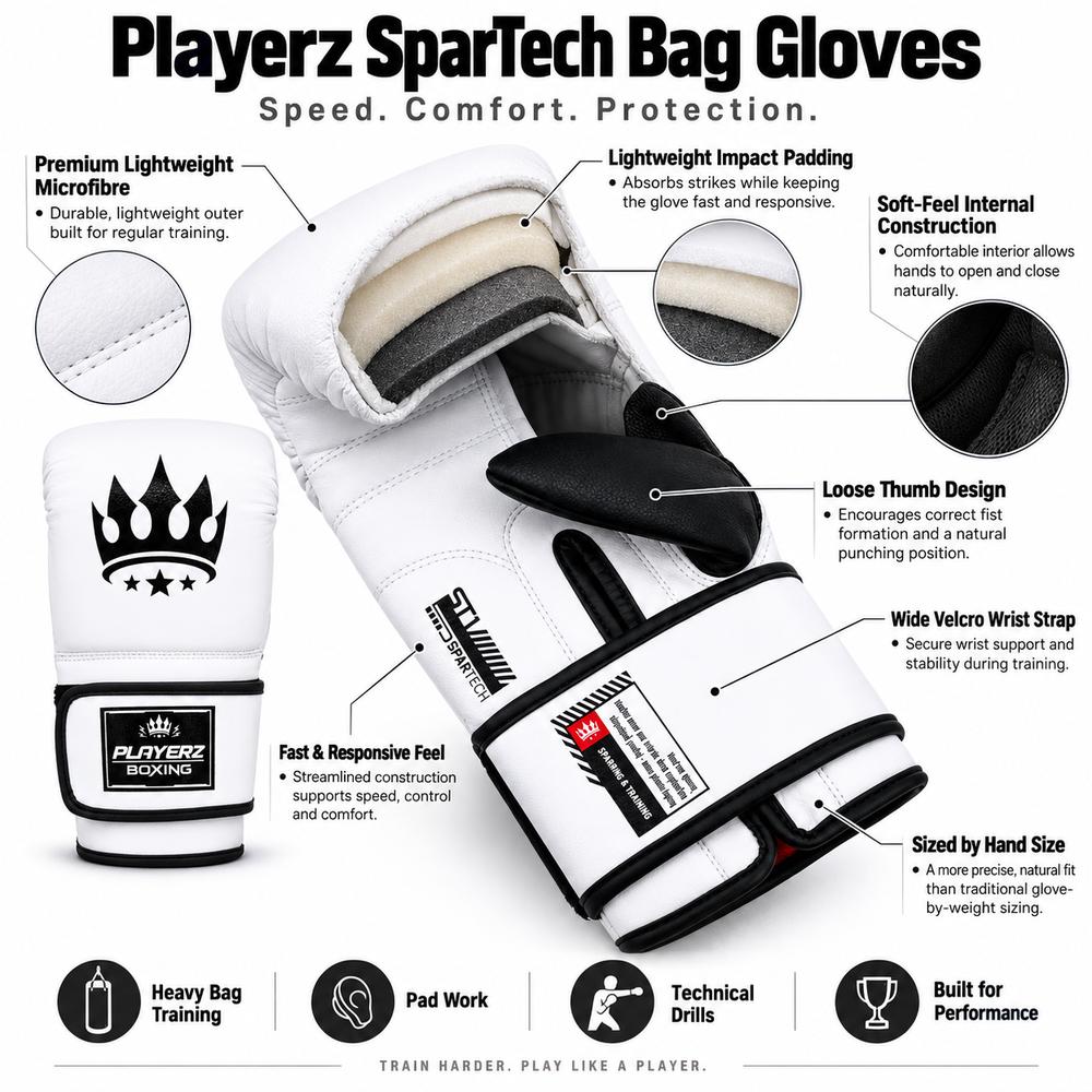Playerz SparTech Bag Gloves - Black-Playerz Boxing