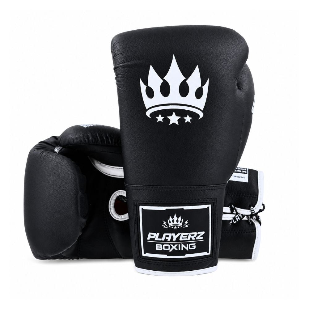 Playerz SparTech Lace Boxing Gloves - Black/White-Playerz Boxing