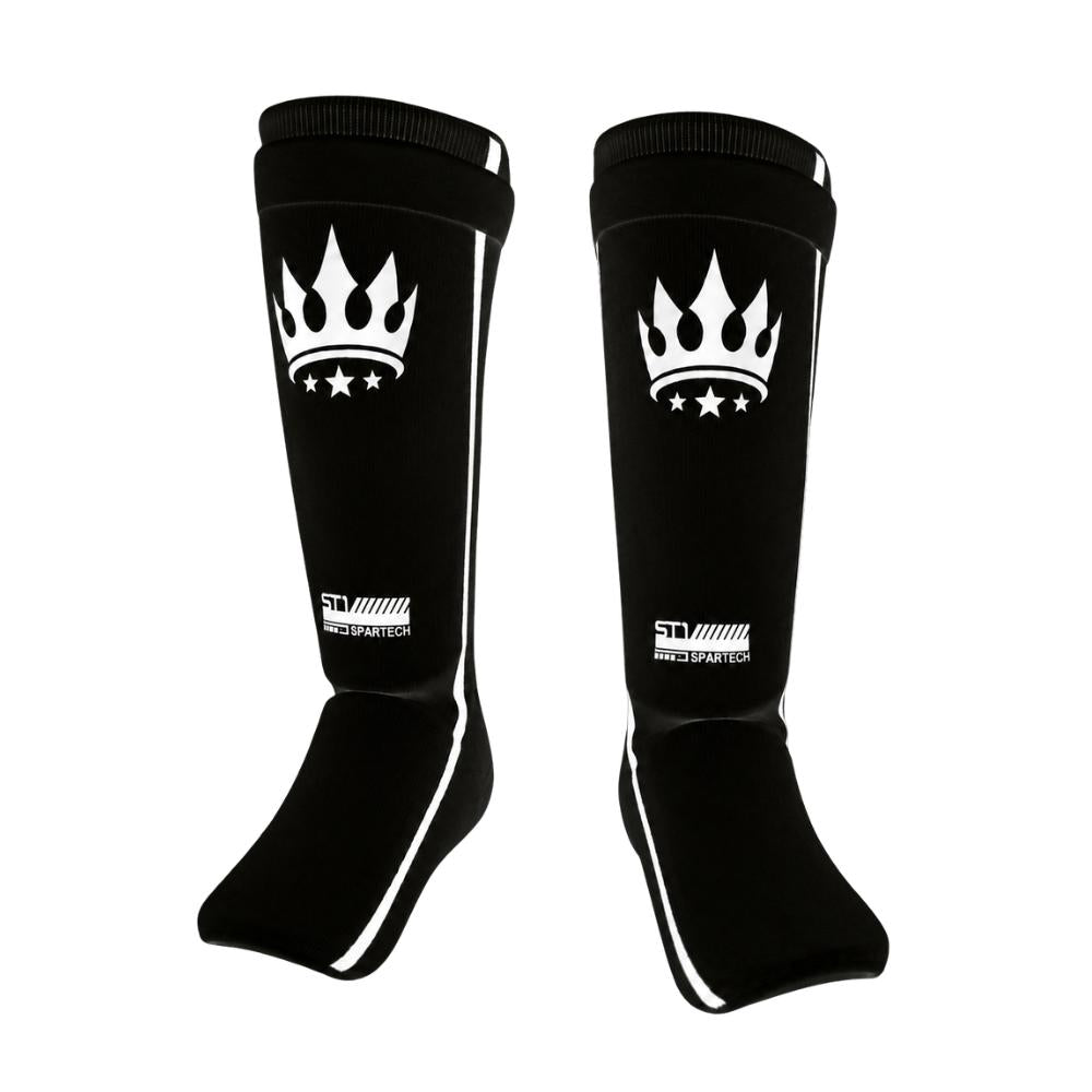 Playerz SparTech Lightweight Cotton Shin Guards - Black/White - Adults & Kids-Playerz Boxing
