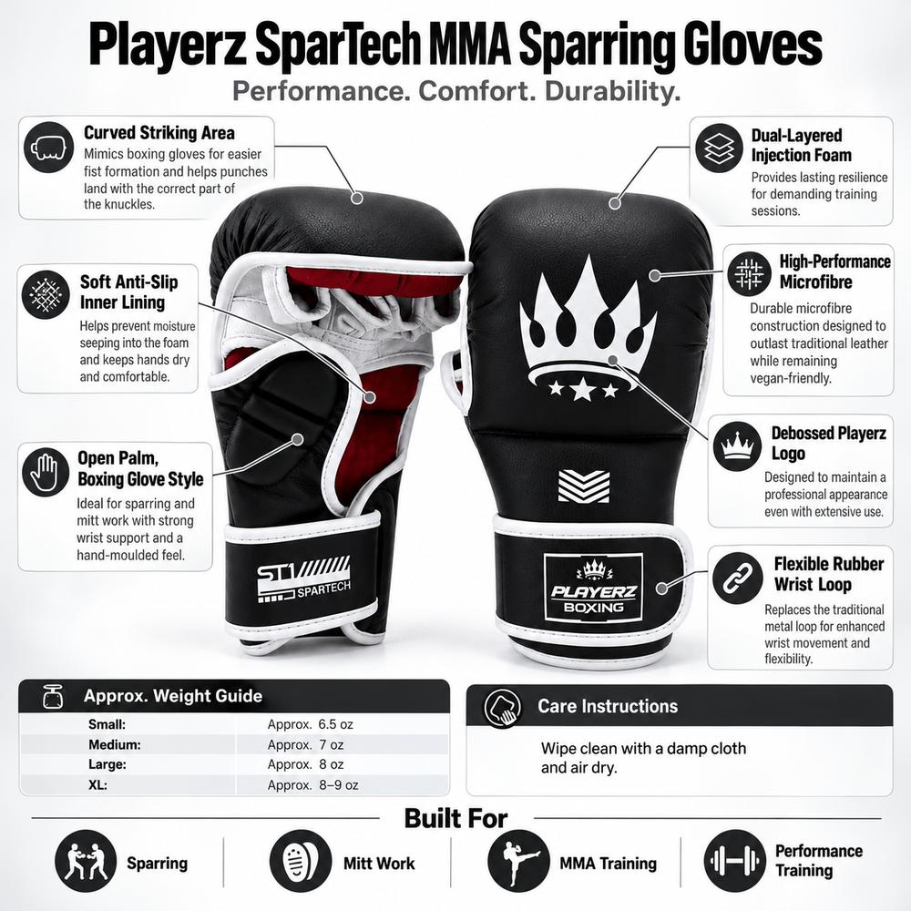 Playerz SparTech MMA Sparring Gloves - White/Black-Playerz Boxing