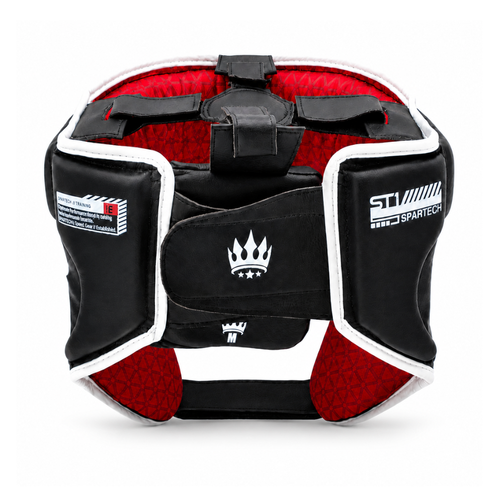Playerz SparTech Open Face Head Guard - Black/White-Playerz Boxing