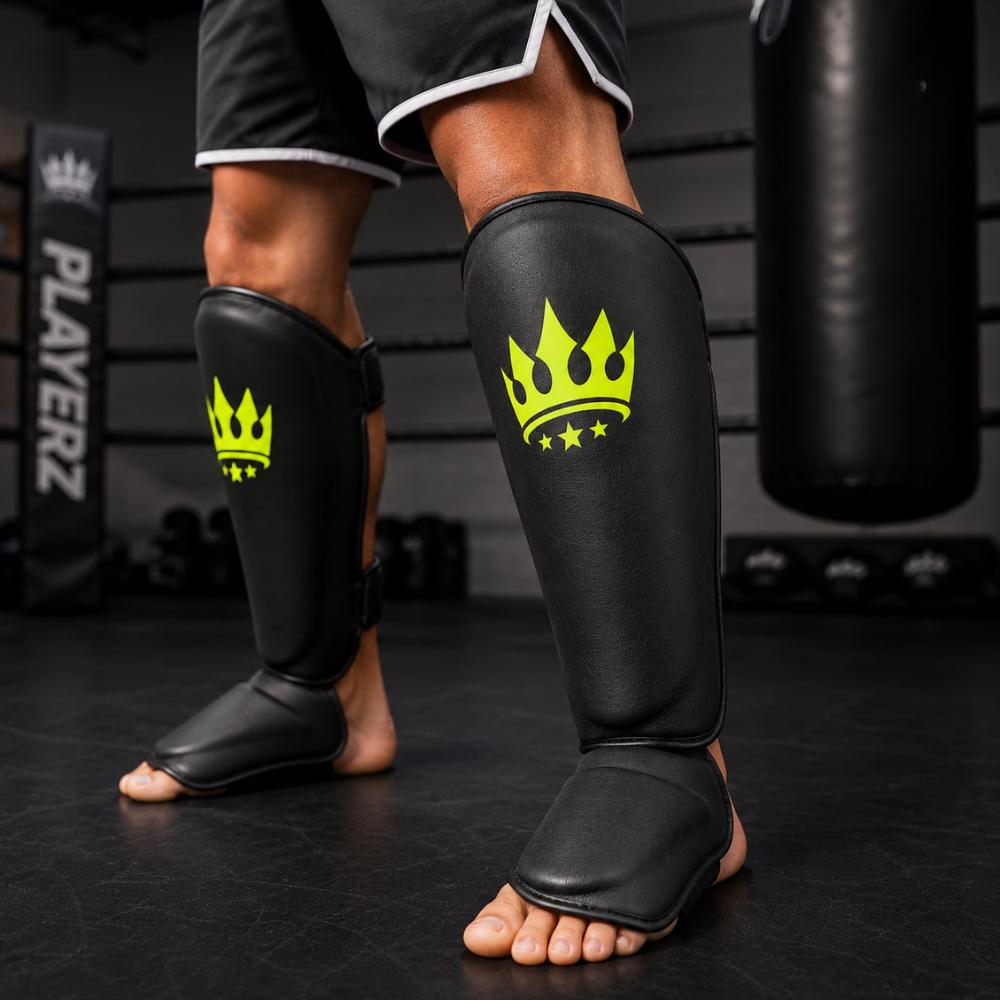 Playerz SparTech Shin Guards - Black/Neon-Playerz Boxing
