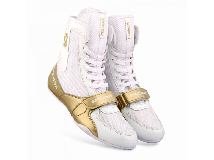 Pro Box Speed Lite Boxing Boots - White/Gold-Pro Box