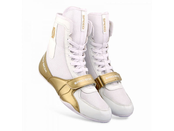 Pro Box Speed Lite Boxing Boots - White/Gold-Pro Box