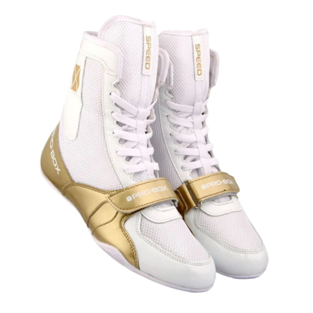 Pro Box Speed Lite Boxing Boots - White/Gold-Pro Box
