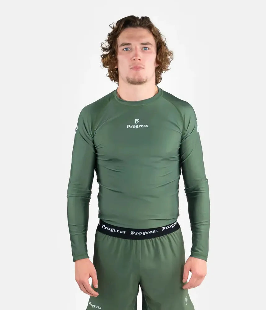 Progress Academy Short Sleeve BJJ Rash Guard Khaki