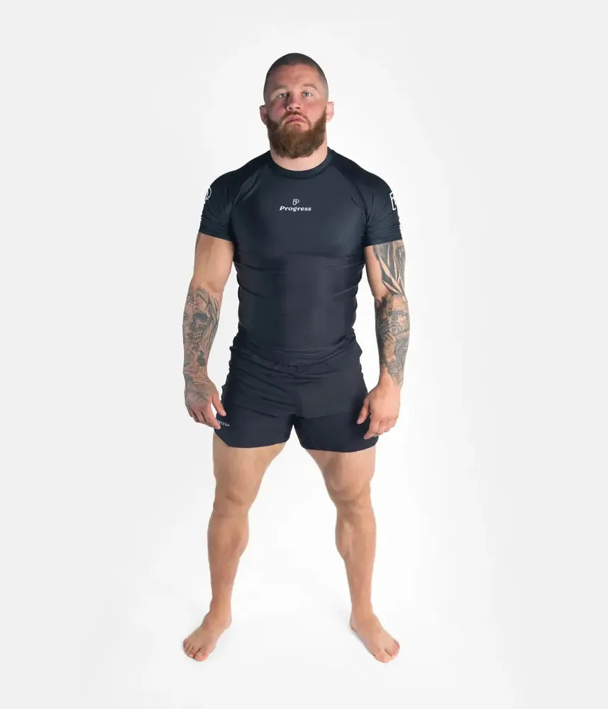 Progress Academy Short Sleeve BJJ Rash Guard Black