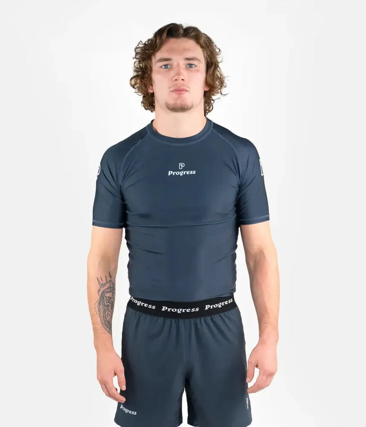 Progress Academy Short Sleeve BJJ Rash Guard Petroleum