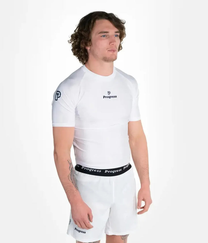 Progress Academy Short Sleeve BJJ Rash Guard White