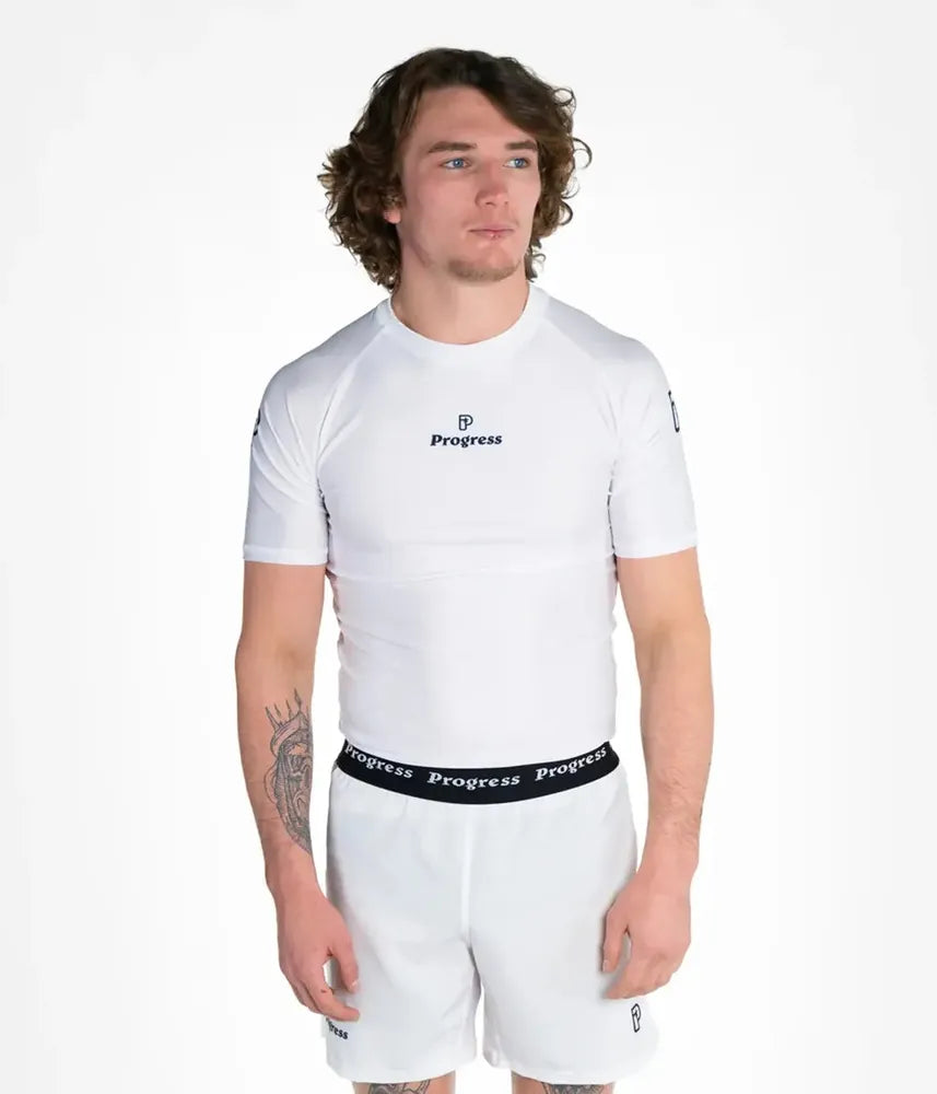 Progress Academy Short Sleeve BJJ Rash Guard White