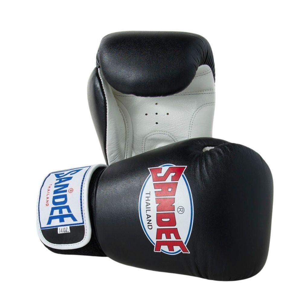 Sandee Authentic Leather Boxing Gloves - Black/White