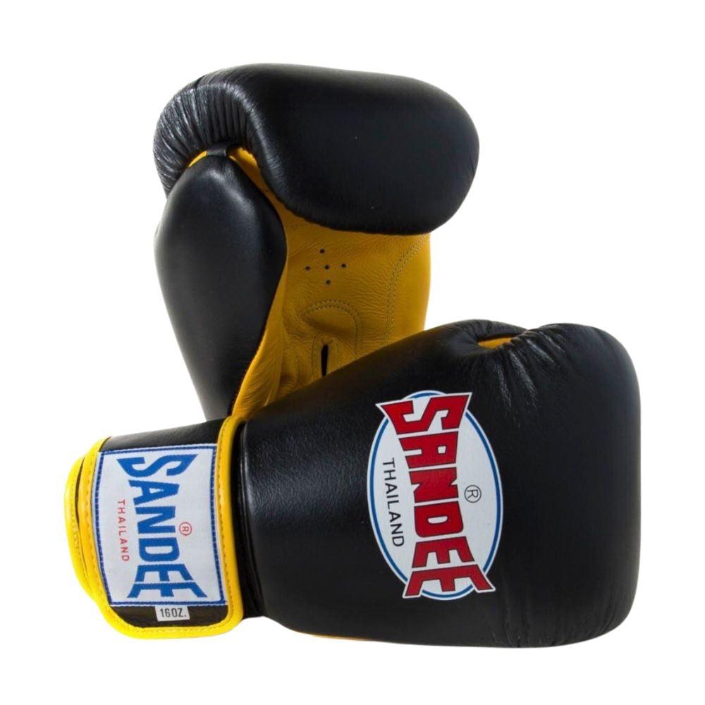 Sandee Authentic Leather Boxing Gloves - Black/Yellow
