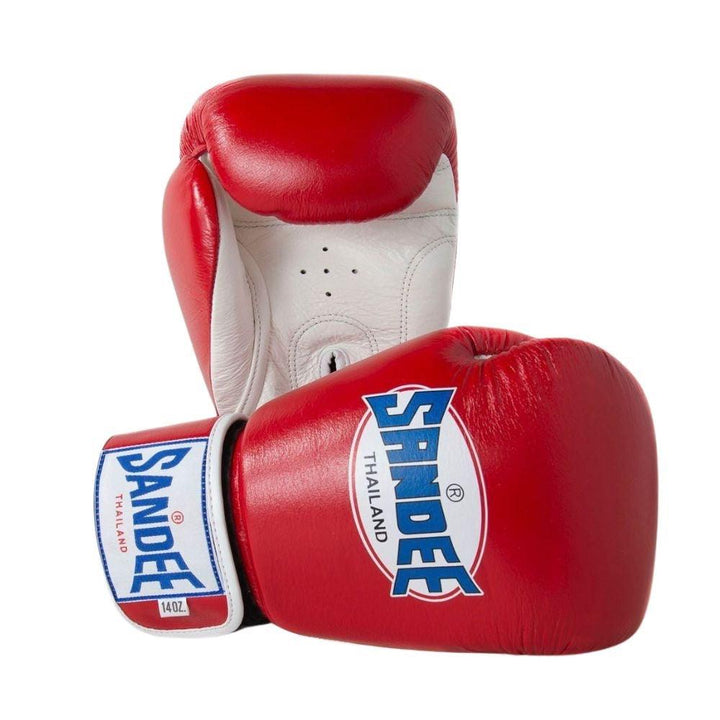 Sandee Authentic Leather Boxing Gloves - Red/White