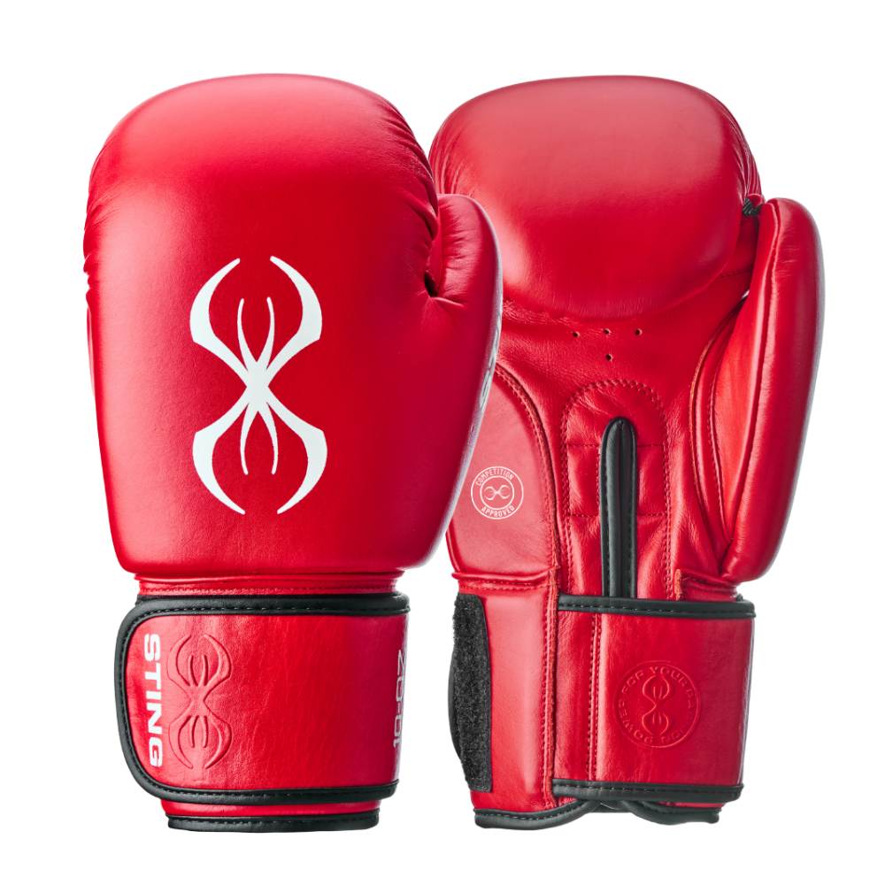 Sting World Boxing Competition Approved Leather Boxing Gloves - Red-Sting
