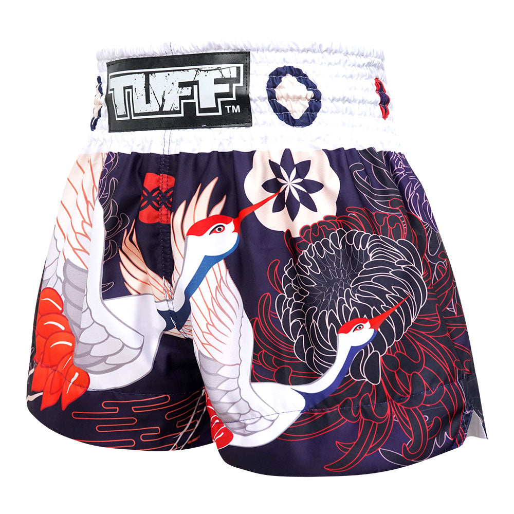 TUFF Muay Thai Shorts - Navy Blue Japanese Crane