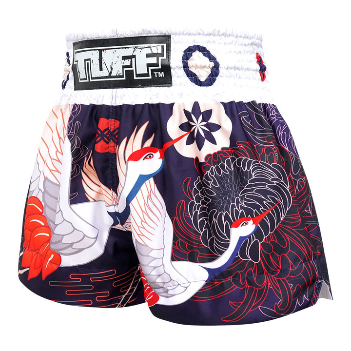 TUFF Muay Thai Shorts - Navy Blue Japanese Crane