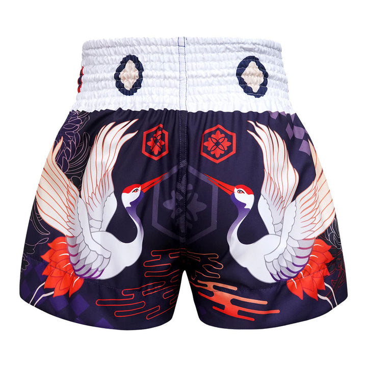TUFF Muay Thai Shorts - Navy Blue Japanese Crane