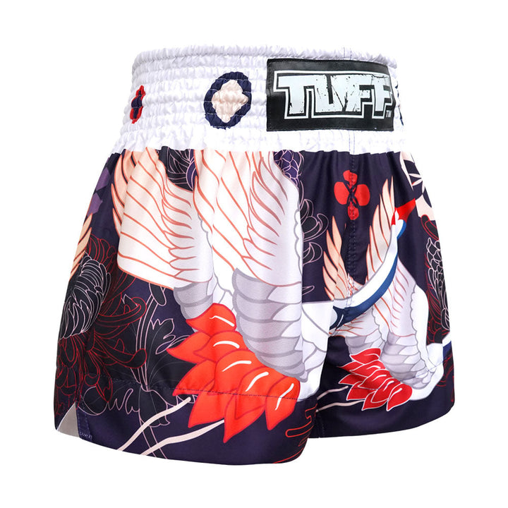 TUFF Muay Thai Shorts - Navy Blue Japanese Crane