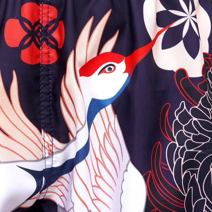TUFF Muay Thai Shorts - Navy Blue Japanese Crane