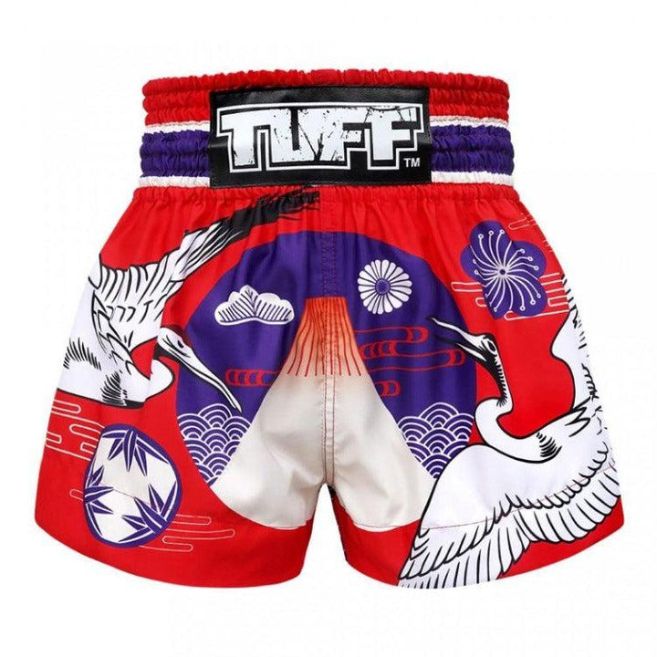 TUFF Muay Thai Shorts - Red Japanese Crane