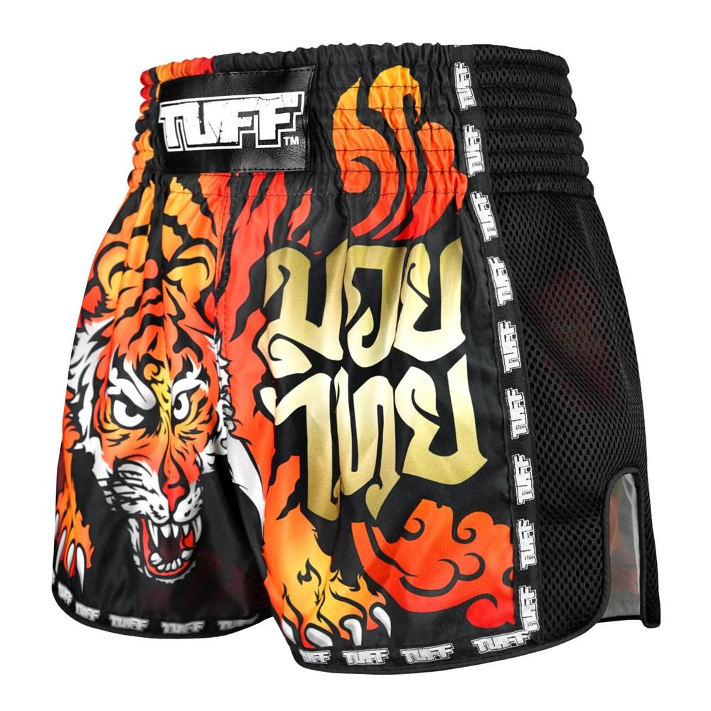 TUFF Retro Muay Thai Shorts - Black Cruel Tiger
