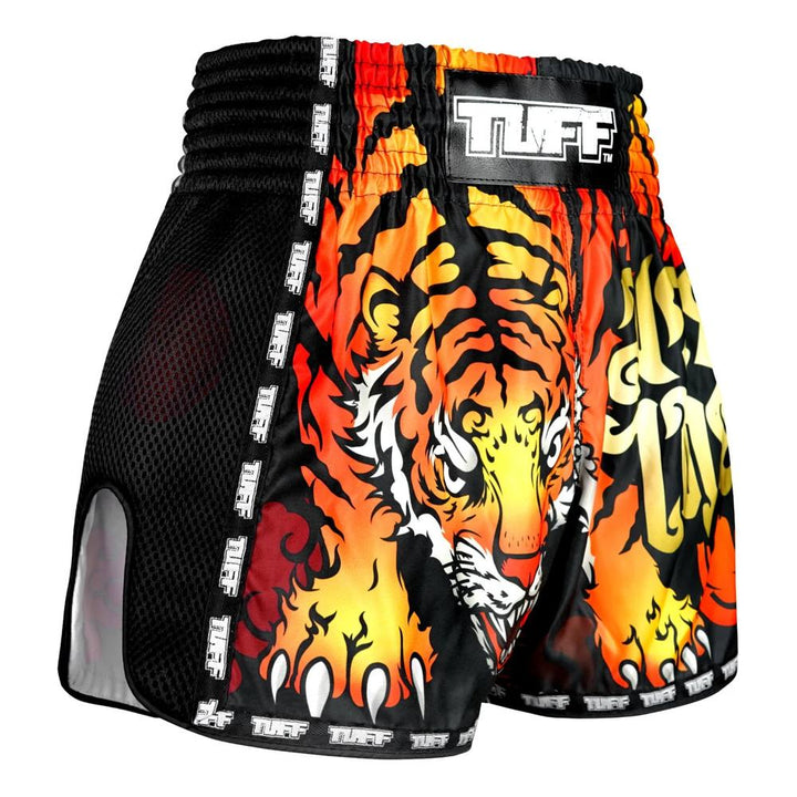 TUFF Retro Muay Thai Shorts - Black Cruel Tiger