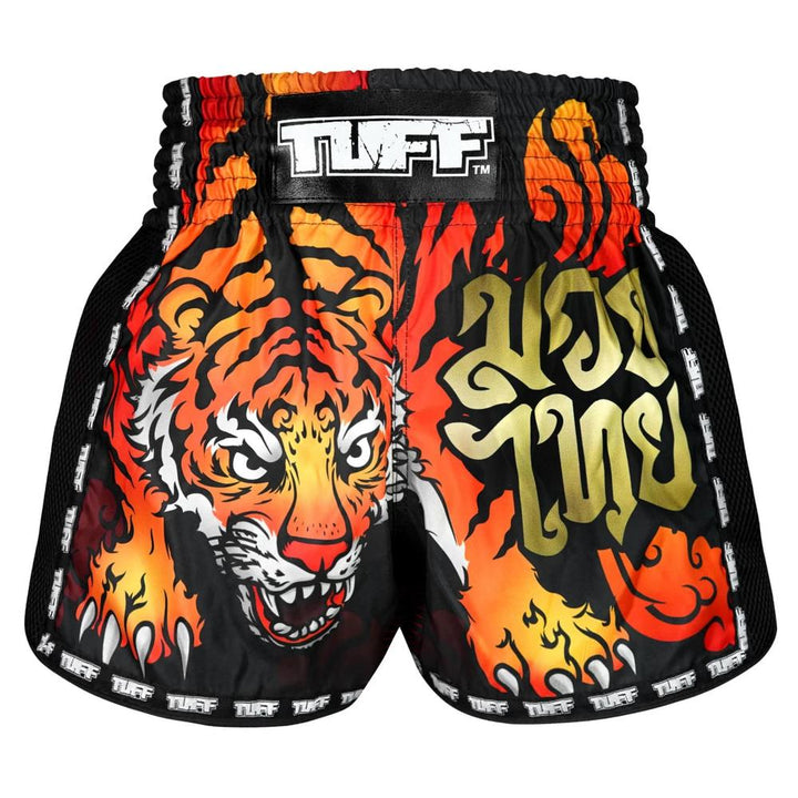 TUFF Retro Muay Thai Shorts - Black Cruel Tiger