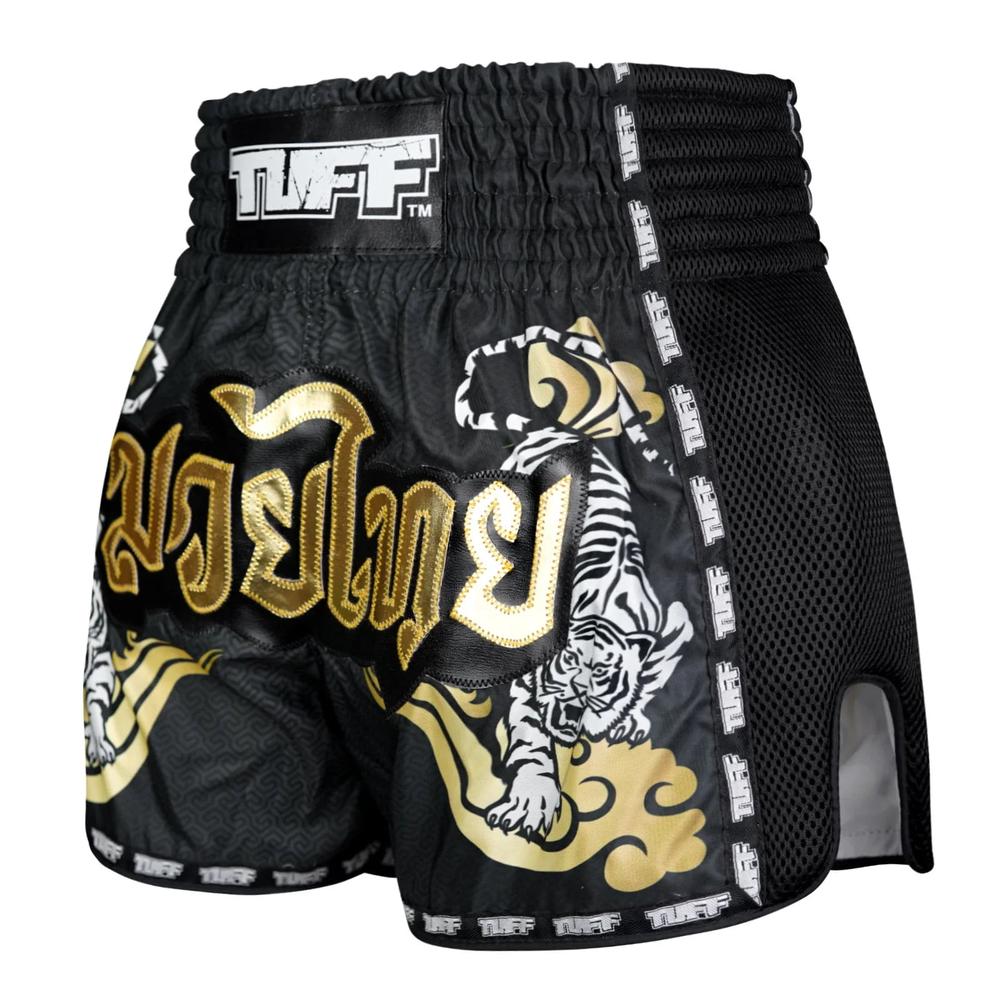 TUFF Retro Muay Thai Shorts - Black Double Tiger