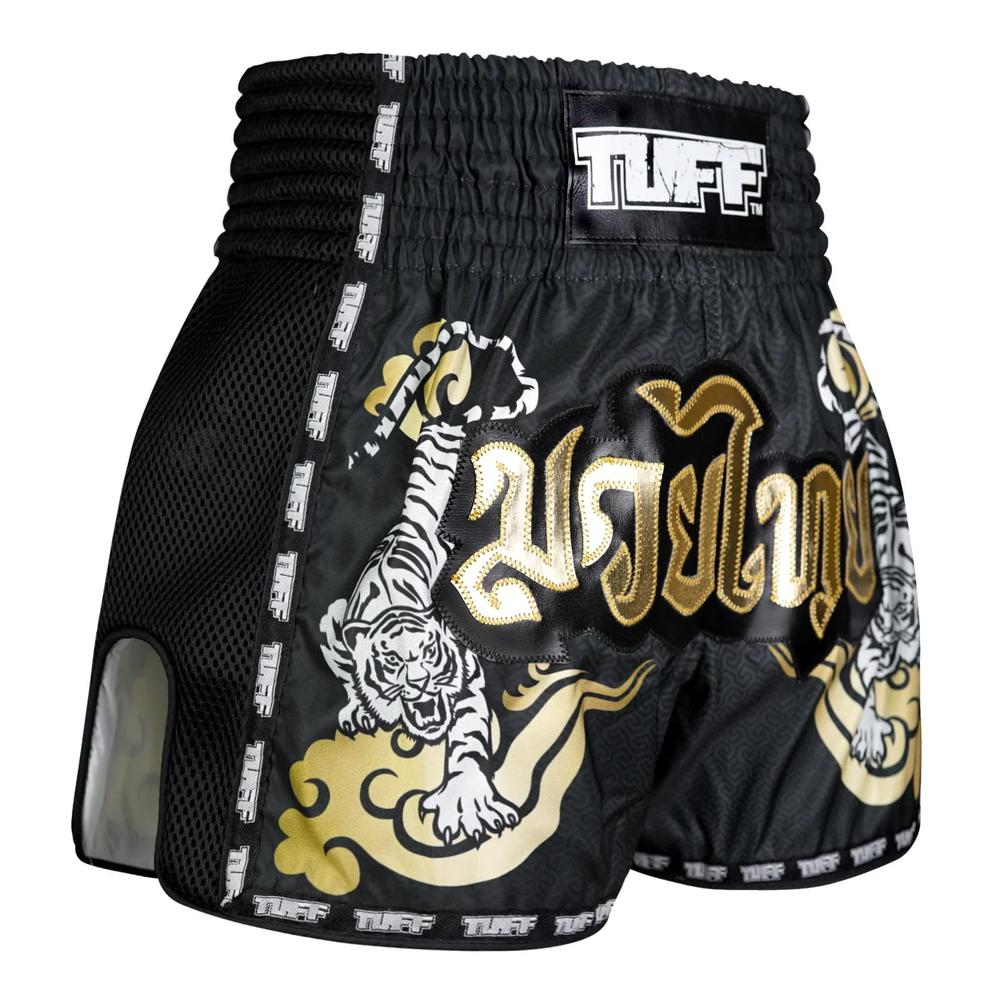 TUFF Retro Muay Thai Shorts - Black Double Tiger