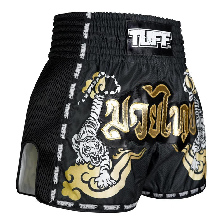 TUFF Retro Muay Thai Shorts - Black Double Tiger