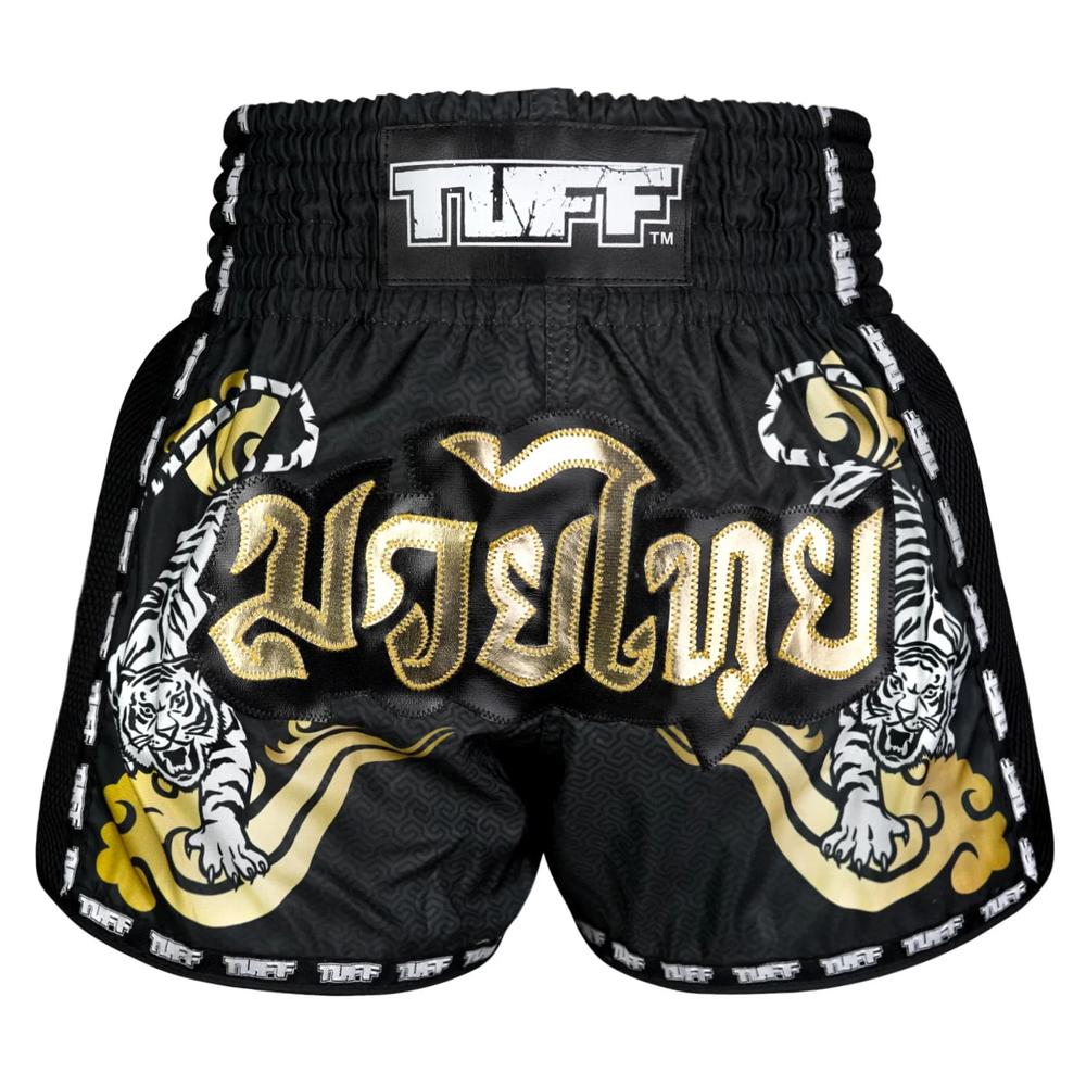 TUFF Retro Muay Thai Shorts - Black Double Tiger