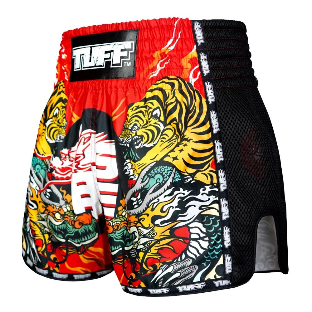 TUFF Retro Muay Thai Shorts - Red Chinese Dragon and Tiger