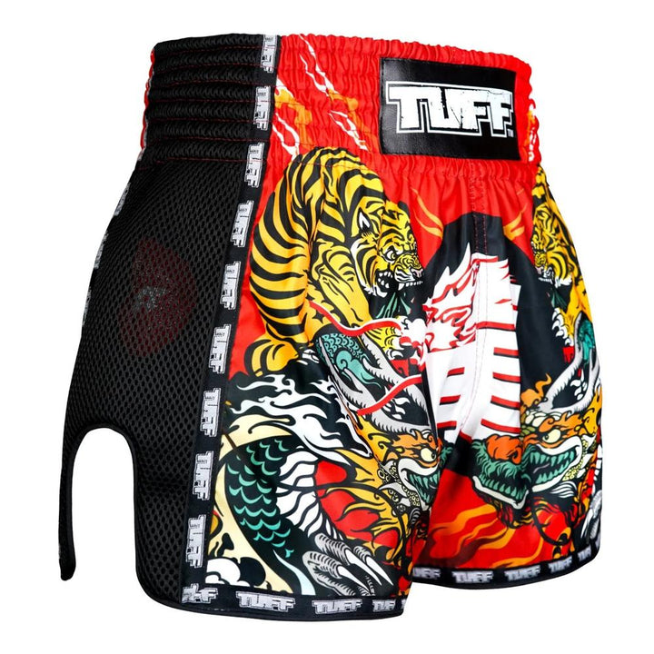 TUFF Retro Muay Thai Shorts - Red Chinese Dragon and Tiger