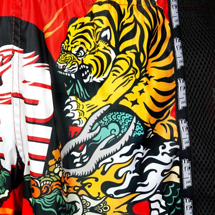 TUFF Retro Muay Thai Shorts - Red Chinese Dragon and Tiger