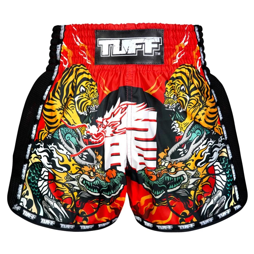 TUFF Retro Muay Thai Shorts - Red Chinese Dragon and Tiger