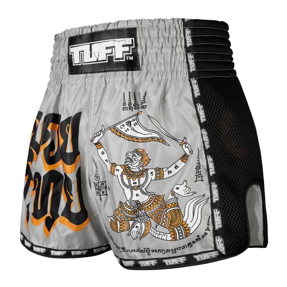 TUFF Retro Muay Thai Shorts - Grey Hanuman Yantra
