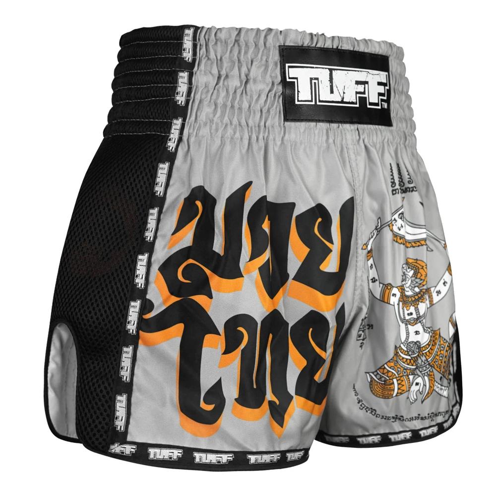 TUFF Retro Muay Thai Shorts - Grey Hanuman Yantra