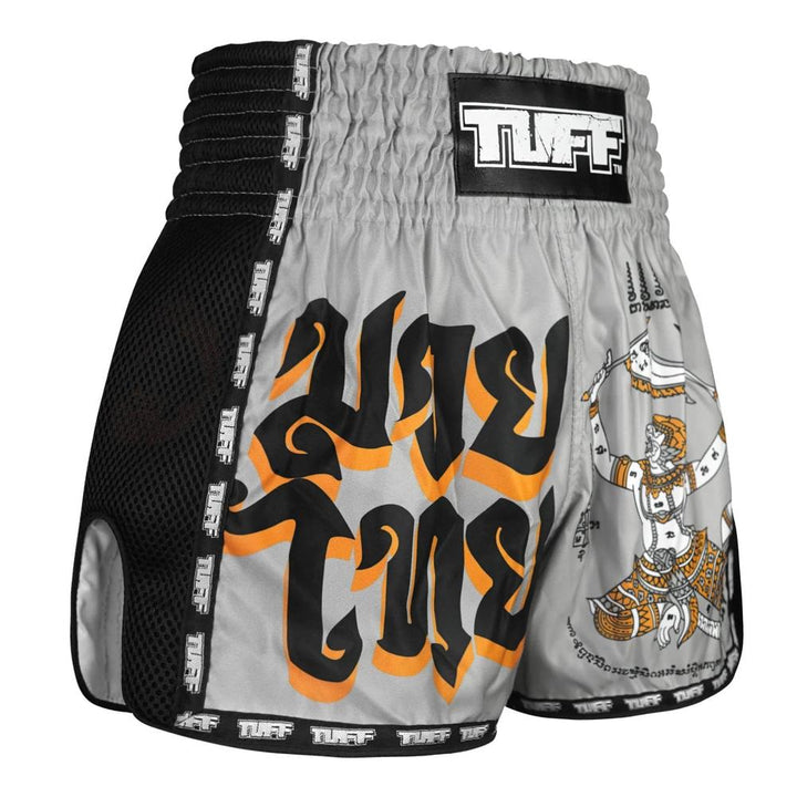 TUFF Retro Muay Thai Shorts - Grey Hanuman Yantra