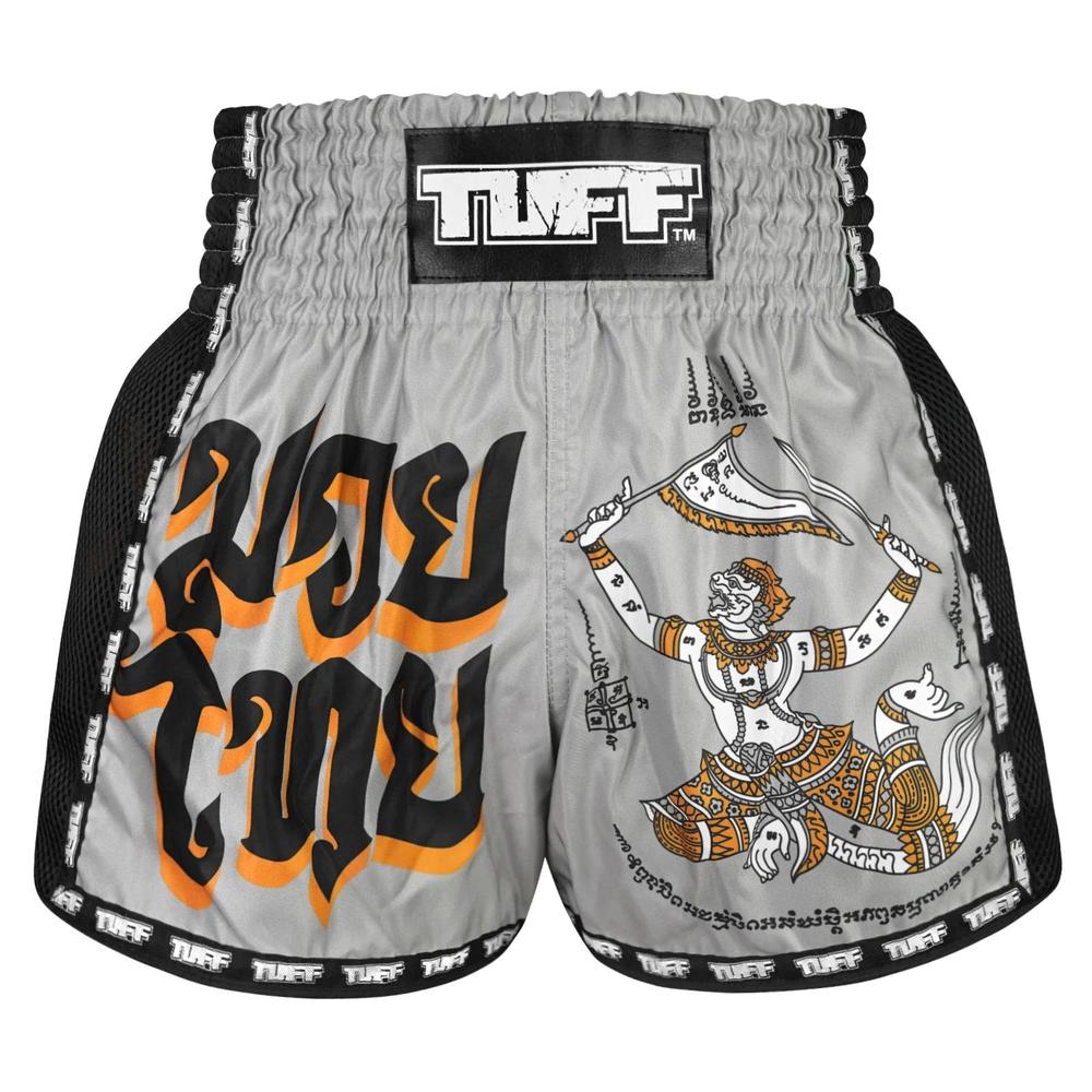 TUFF Retro Muay Thai Shorts - Grey Hanuman Yantra