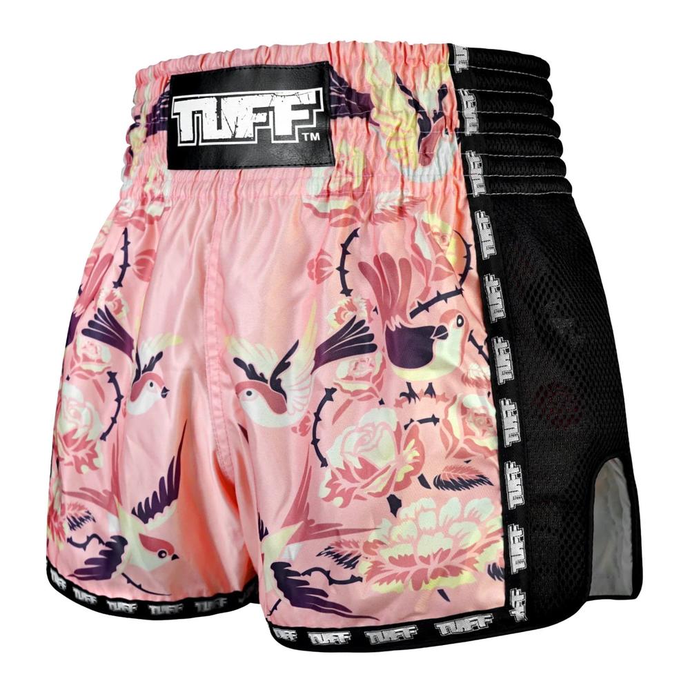 TUFF Retro Muay Thai Shorts - Pink Birds and Roses