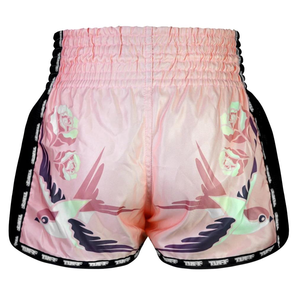 TUFF Retro Muay Thai Shorts - Pink Birds and Roses