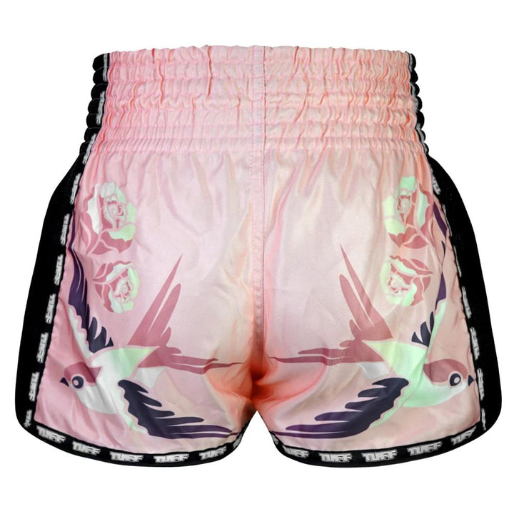 TUFF Retro Muay Thai Shorts - Pink Birds and Roses