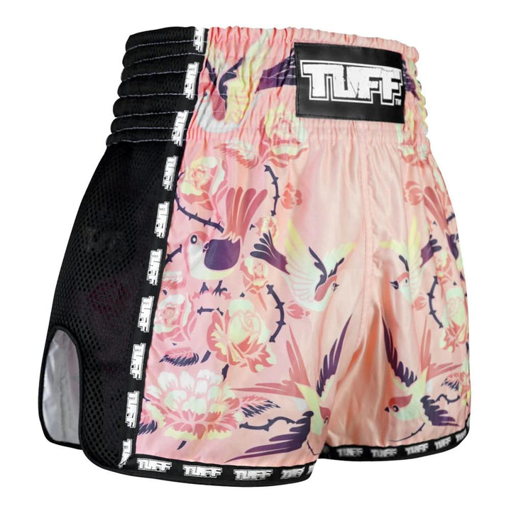 TUFF Retro Muay Thai Shorts - Pink Birds and Roses